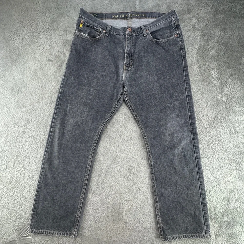Nautica Jeans Co Straight Leg Mens 36x32 Black Excellent Cotton N-Straight Denim